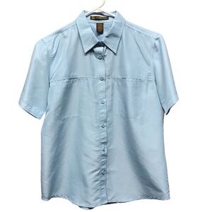 Harriton Womens Shirt Medium Key West Performance Wear Light Blue Button Front
